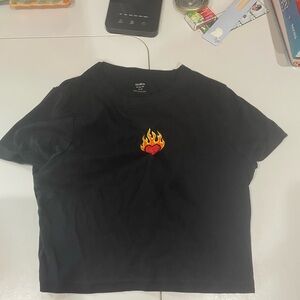 Black T-Shirt with Flame Heart Design